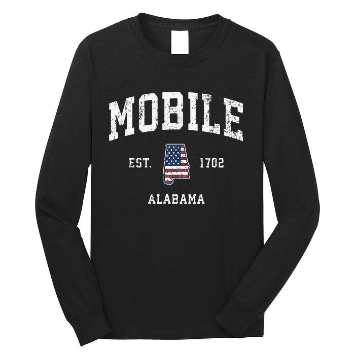 Mobile Alabama Al Vintage American Flag Sports Design Long Sleeve Shirt