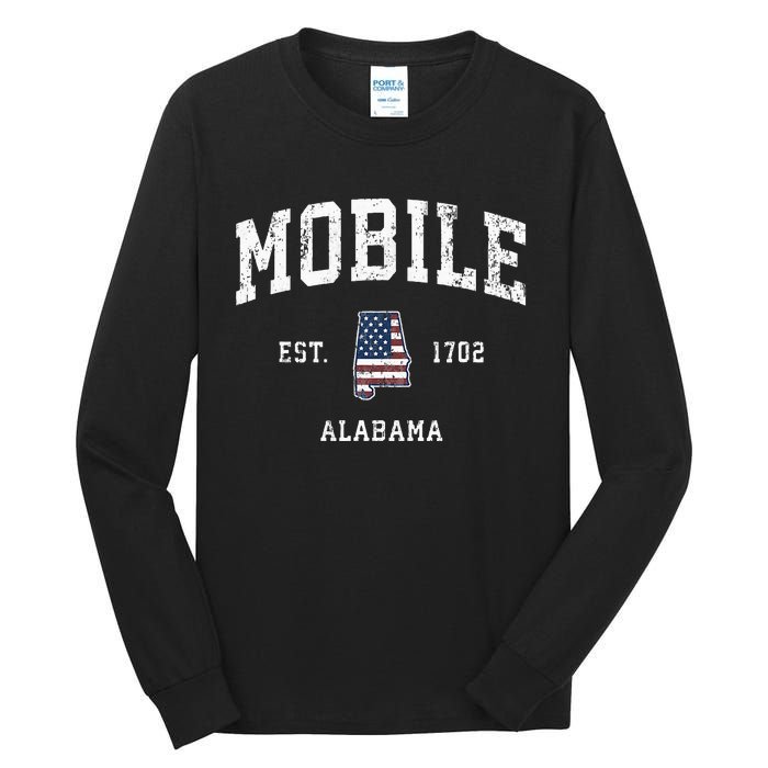 Mobile Alabama Al Vintage American Flag Sports Design Tall Long Sleeve T-Shirt