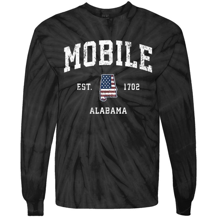 Mobile Alabama Al Vintage American Flag Sports Design Tie-Dye Long Sleeve Shirt