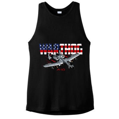 Military Airplane A10 Warthog American Flag Ladies PosiCharge Tri-Blend Wicking Tank