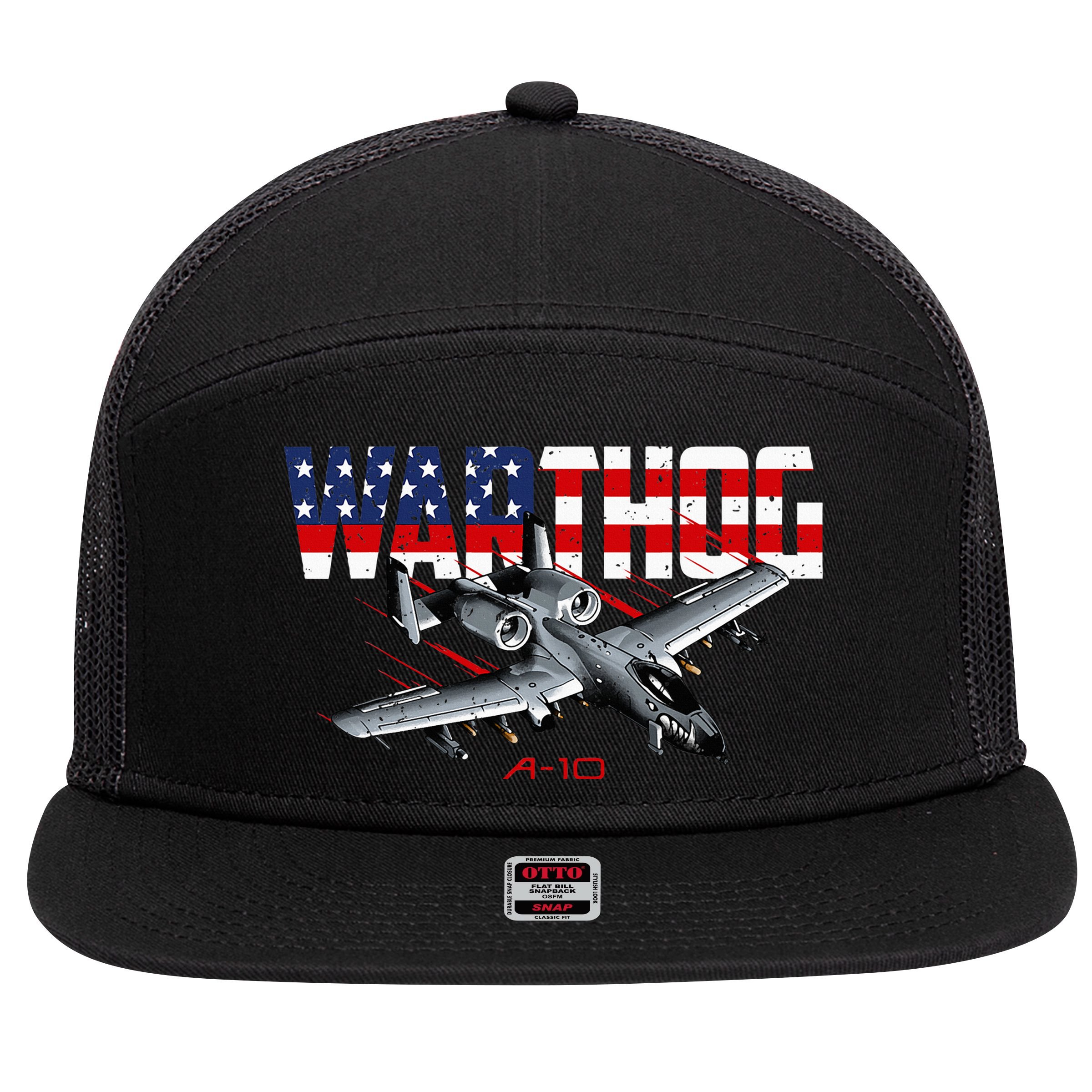 Military Airplane A10 Warthog American Flag 7 Panel Mesh Trucker Snapback Hat