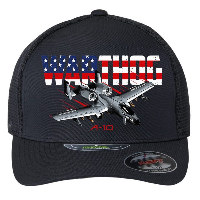 Military Airplane A10 Warthog American Flag Flexfit Unipanel Trucker Cap