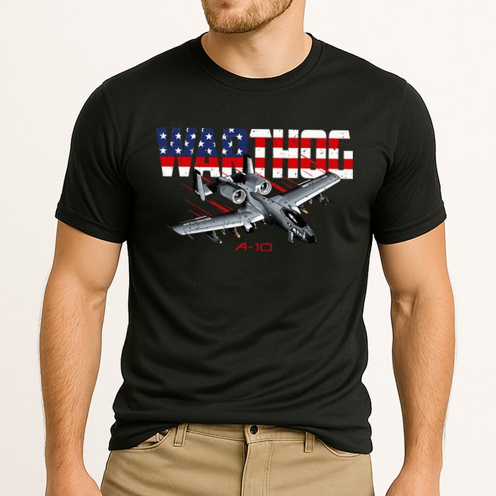 Military Airplane A10 Warthog American Flag Cooling Performance Crew T-Shirt
