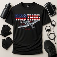 Military Airplane A10 Warthog American Flag Cooling Performance Crew T-Shirt