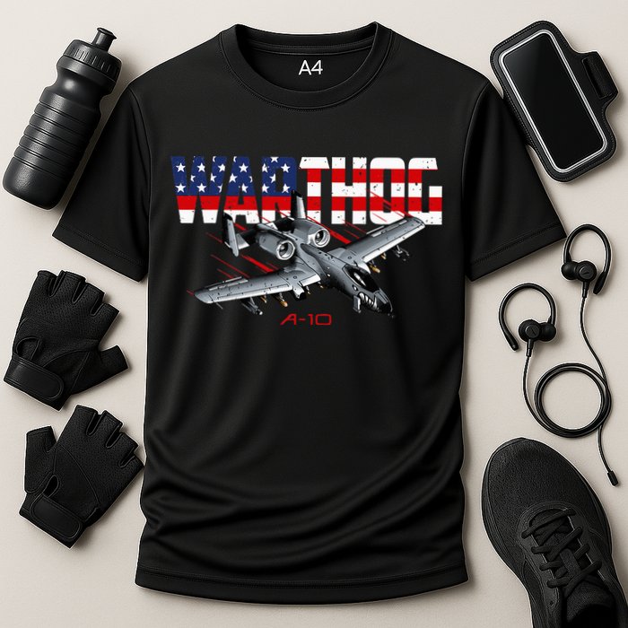 Military Airplane A10 Warthog American Flag Cooling Performance Crew T-Shirt