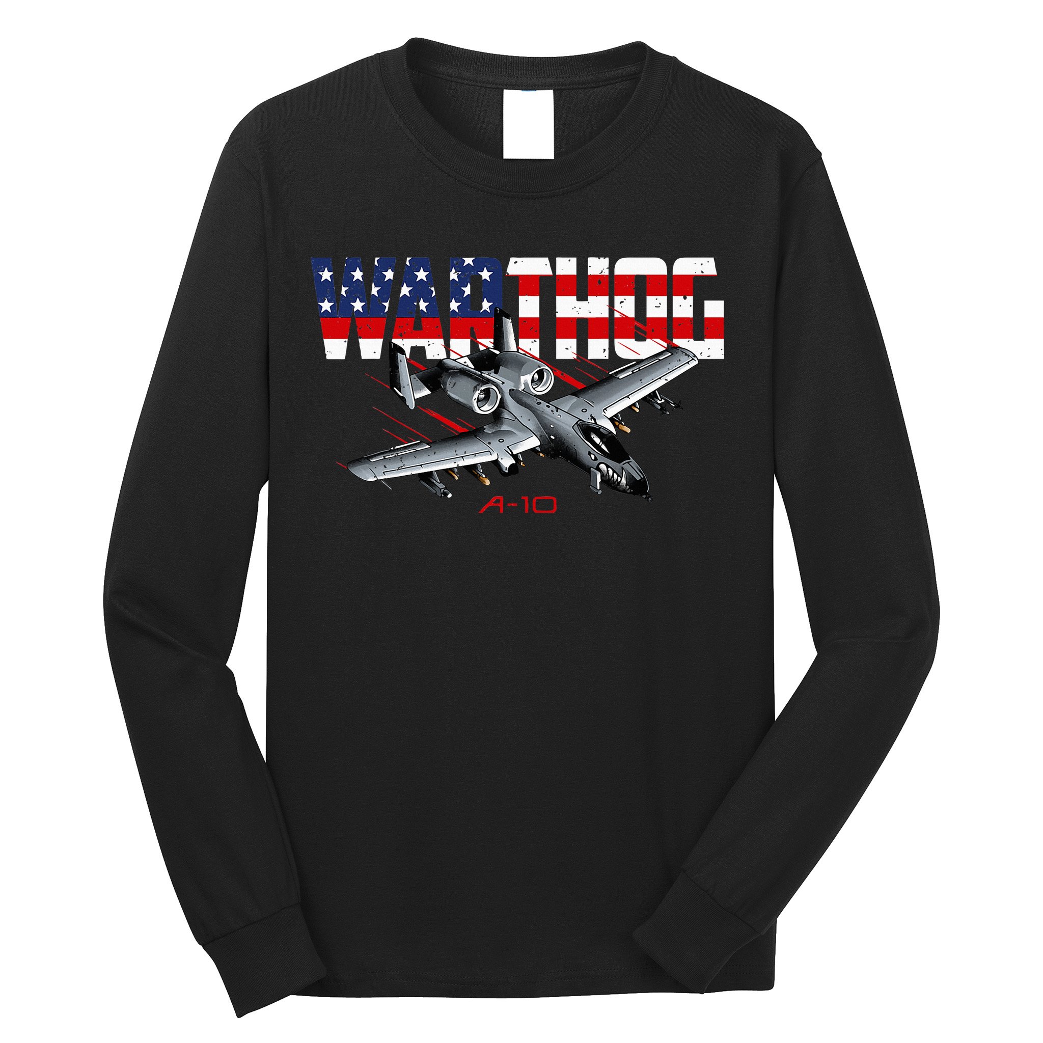 Military Airplane A10 Warthog American Flag Long Sleeve Shirt