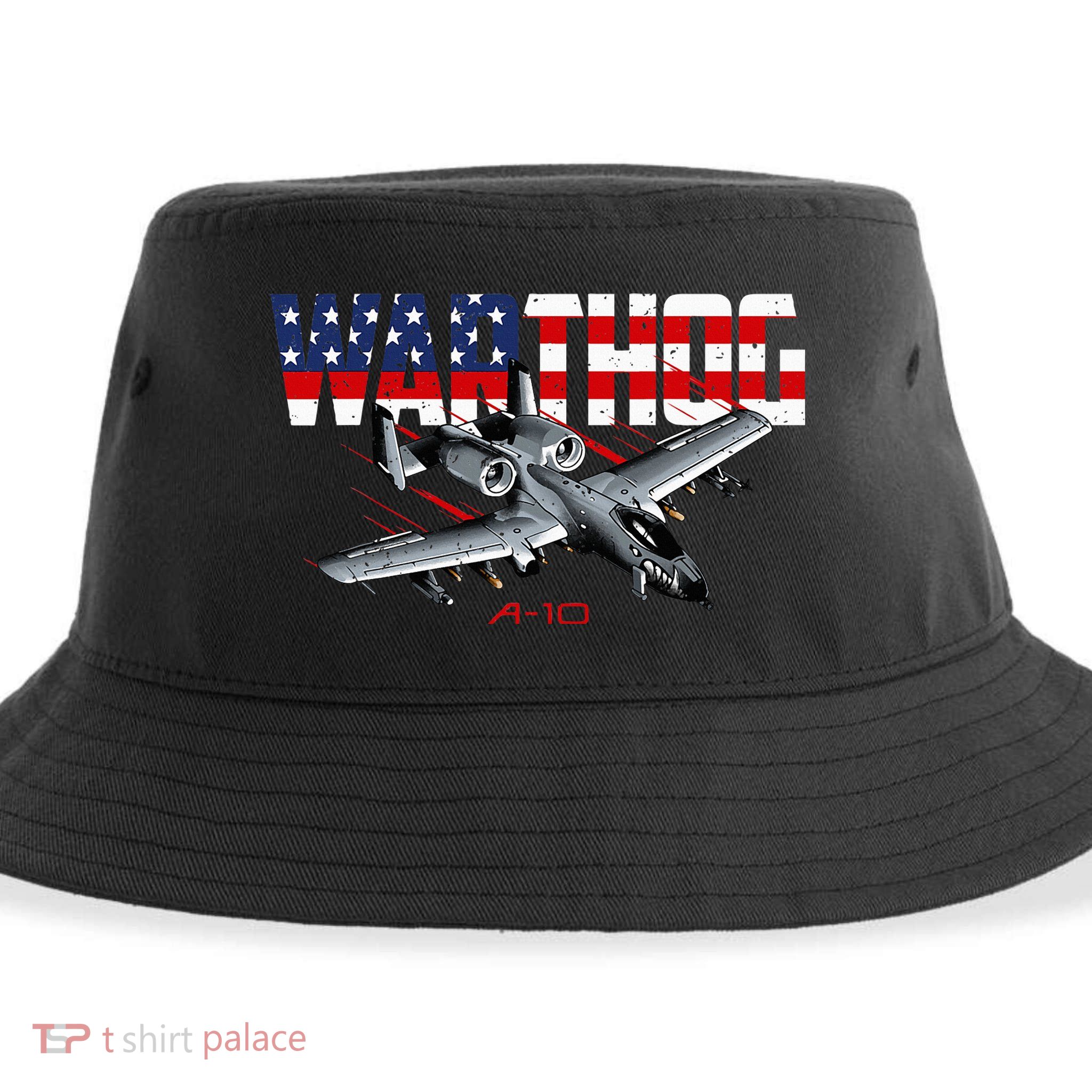 Military Airplane A10 Warthog American Flag Sustainable Bucket Hat