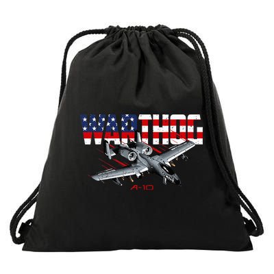 Military Airplane A10 Warthog American Flag Drawstring Bag