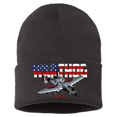 Military Airplane A10 Warthog American Flag Sustainable Knit Beanie