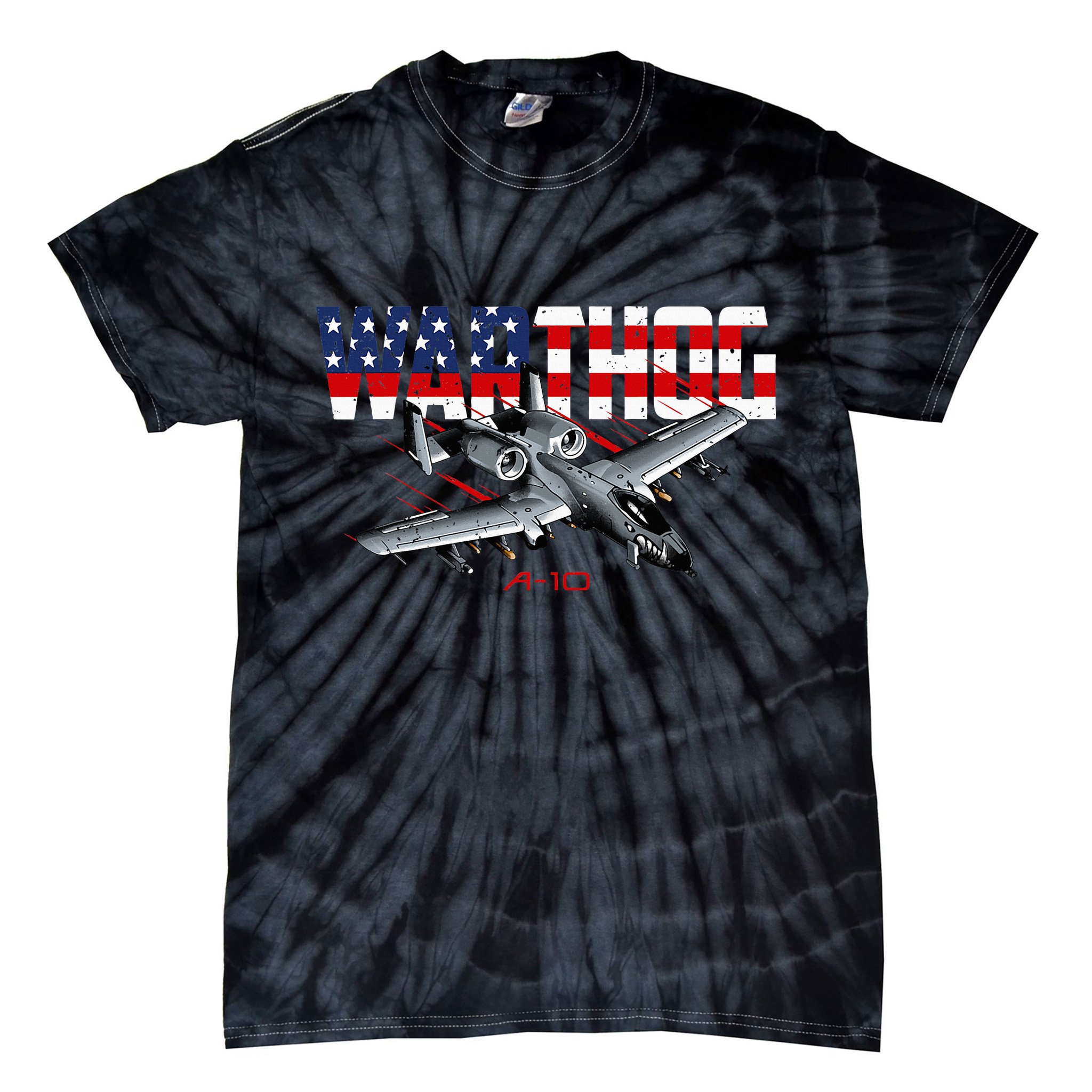 Military Airplane A10 Warthog American Flag Tie-Dye T-Shirt
