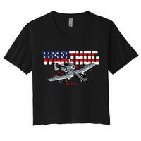Military Airplane A10 Warthog American Flag Women's Crop Top Tee