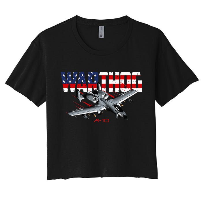 Military Airplane A10 Warthog American Flag Women's Crop Top Tee