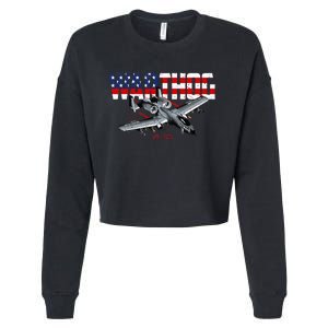 Military Airplane A10 Warthog American Flag Cropped Pullover Crew