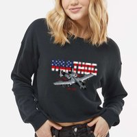 Military Airplane A10 Warthog American Flag Cropped Pullover Crew