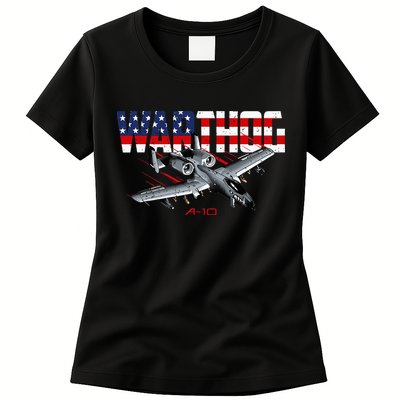 Military Airplane A10 Warthog American Flag Womens T-Shirt
