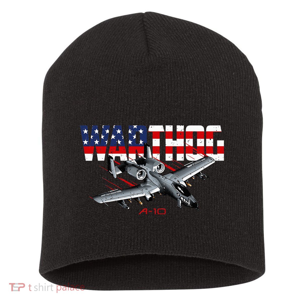 Military Airplane A10 Warthog American Flag Short Acrylic Beanie