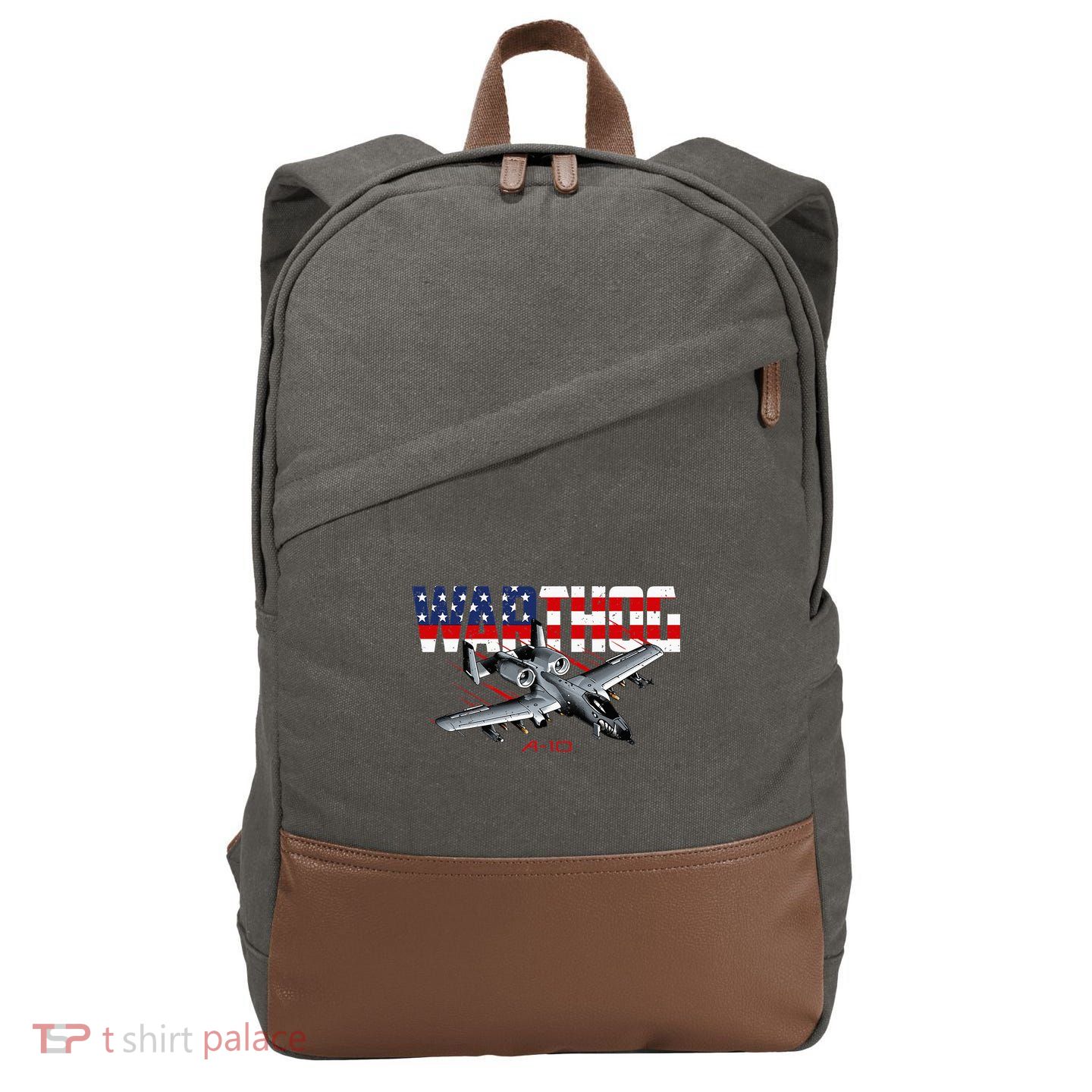 Military Airplane A10 Warthog American Flag Cotton Canvas Backpack