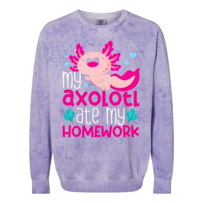 My Axolotl Ate My Homework | Gimmick | Kawaii | Axolotl Colorblast Crewneck Sweatshirt