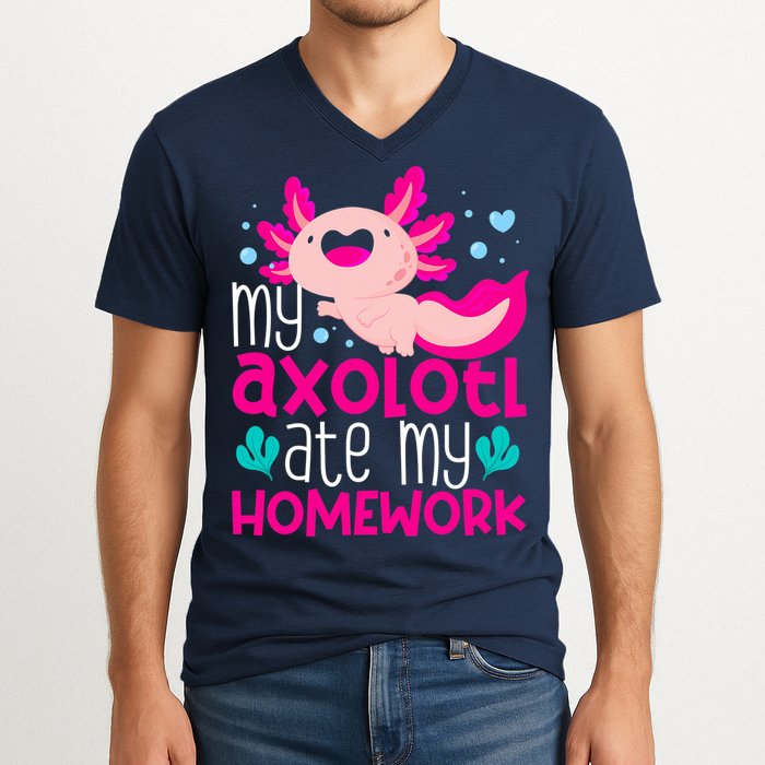 My Axolotl Ate My Homework | Gimmick | Kawaii | Axolotl V-Neck T-Shirt