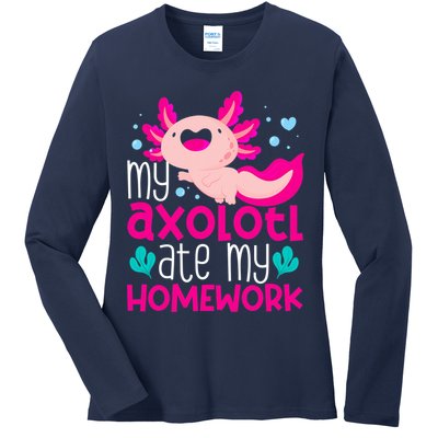 My Axolotl Ate My Homework | Gimmick | Kawaii | Axolotl Ladies Long Sleeve Shirt