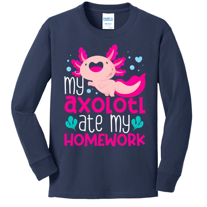 My Axolotl Ate My Homework | Gimmick | Kawaii | Axolotl Kids Long Sleeve Shirt