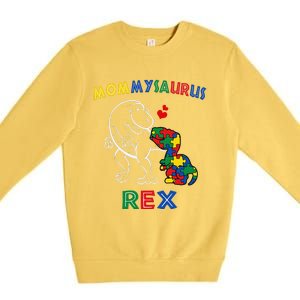 Mommysaurus Autism Awareness Mother's Day Mommy Dinosaur Mom Premium Crewneck Sweatshirt