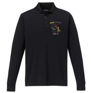 Mommysaurus Autism Awareness Mother's Day Mommy Dinosaur Mom Performance Long Sleeve Polo