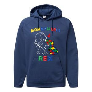 Mommysaurus Autism Awareness Mother's Day Mommy Dinosaur Mom Performance Fleece Hoodie