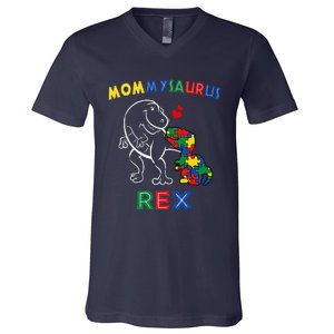 Mommysaurus Autism Awareness Mother's Day Mommy Dinosaur Mom V-Neck T-Shirt