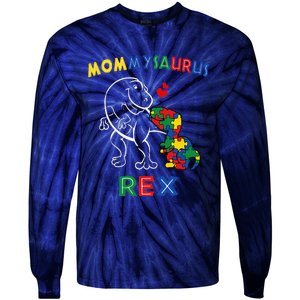 Mommysaurus Autism Awareness Mother's Day Mommy Dinosaur Mom Tie-Dye Long Sleeve Shirt