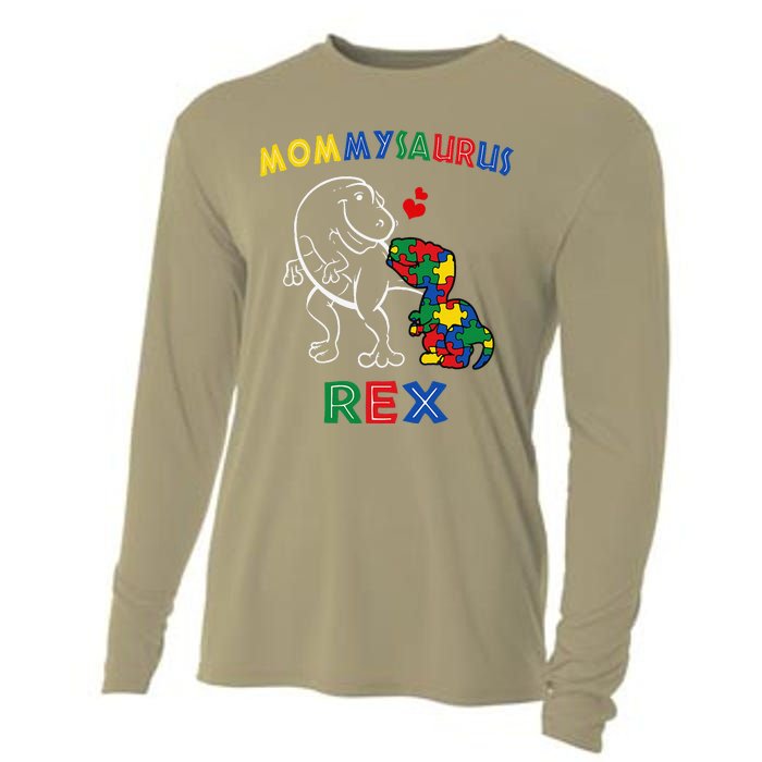 Mommysaurus Autism Awareness Mother's Day Mommy Dinosaur Mom Cooling Performance Long Sleeve Crew