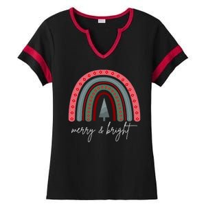 Merry And Bright Rainbow Holiday Ladies Halftime Notch Neck Tee