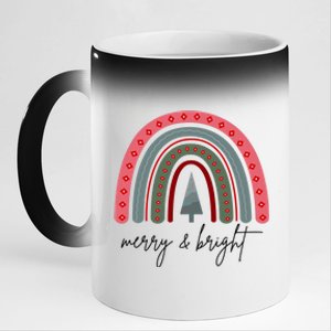 Merry And Bright Rainbow Holiday 11oz Black Color Changing Mug