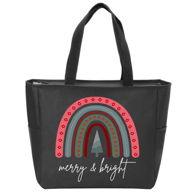Merry And Bright Rainbow Holiday Zip Tote Bag