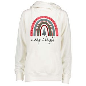 Merry And Bright Rainbow Holiday Womens Funnel Neck Pullover Hood