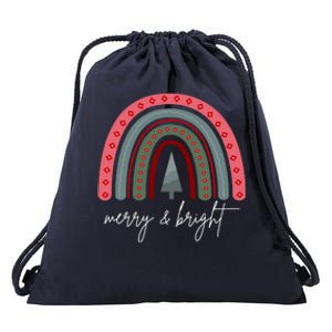 Merry And Bright Rainbow Holiday Drawstring Bag