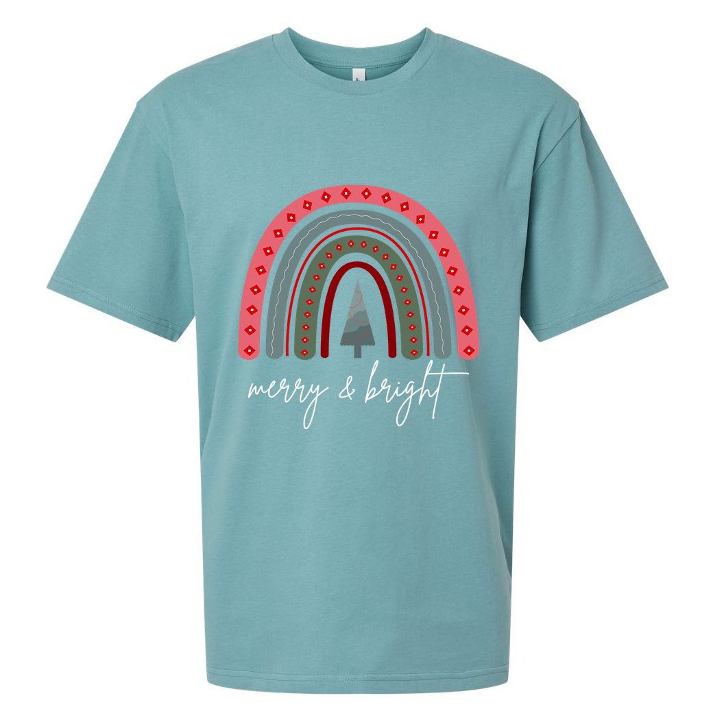 Merry And Bright Rainbow Holiday Sueded Cloud Jersey T-Shirt