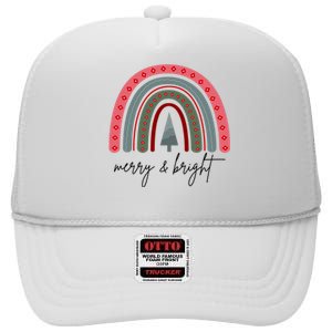 Merry And Bright Rainbow Holiday High Crown Mesh Back Trucker Hat