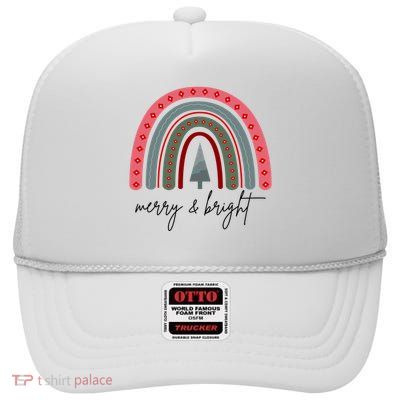 Merry And Bright Rainbow Holiday High Crown Mesh Back Trucker Hat