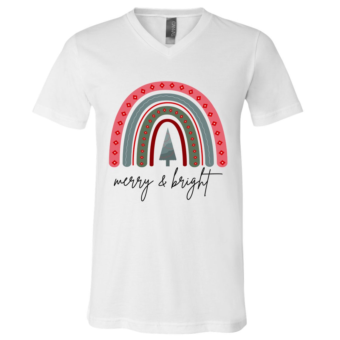 Merry And Bright Rainbow Holiday V-Neck T-Shirt