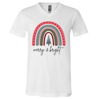 Merry And Bright Rainbow Holiday V-Neck T-Shirt