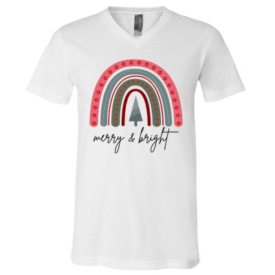 Merry And Bright Rainbow Holiday V-Neck T-Shirt