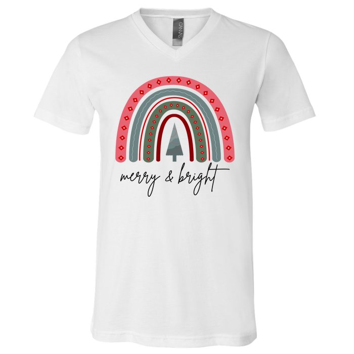 Merry And Bright Rainbow Holiday V-Neck T-Shirt