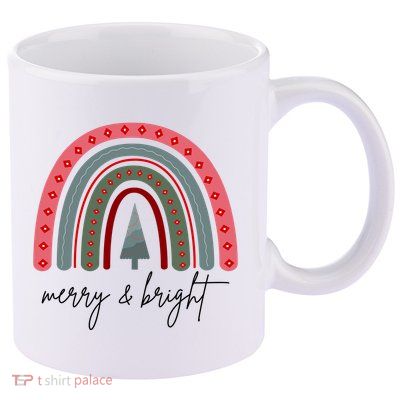 Merry And Bright Rainbow Holiday 11oz C Handle Ceramic Mug