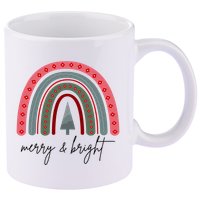 Merry And Bright Rainbow Holiday 11oz C Handle Ceramic Mug