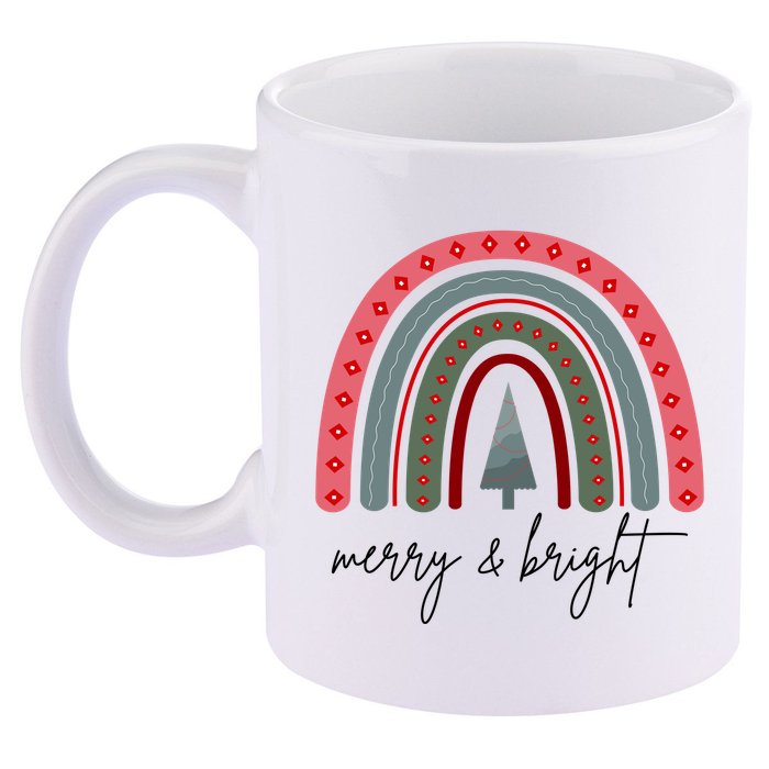 Merry And Bright Rainbow Holiday 11oz C Handle Ceramic Mug