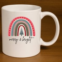 Merry And Bright Rainbow Holiday 11oz C Handle Ceramic Mug