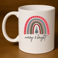 Merry And Bright Rainbow Holiday 11oz C Handle Ceramic Mug