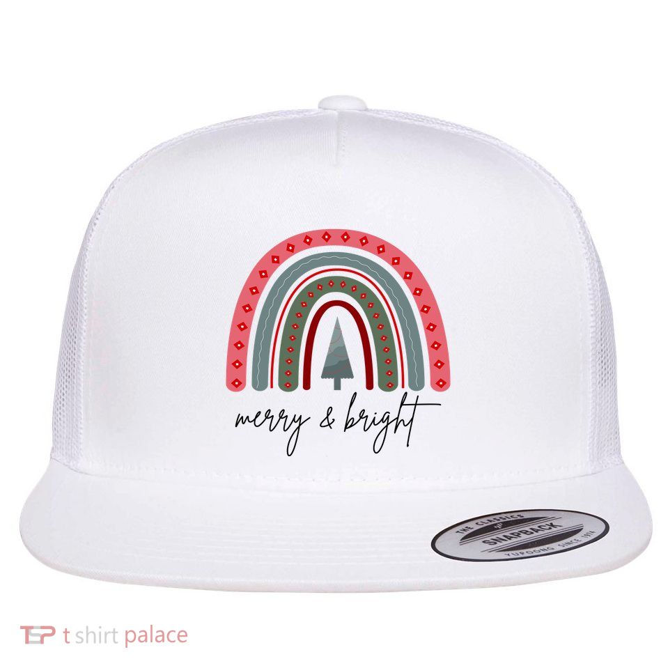 Merry And Bright Rainbow Holiday Flatbill Hat