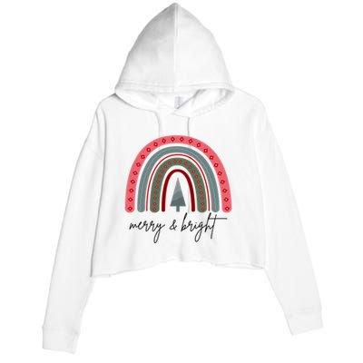 Merry And Bright Rainbow Holiday Crop Fleece Hoodie
